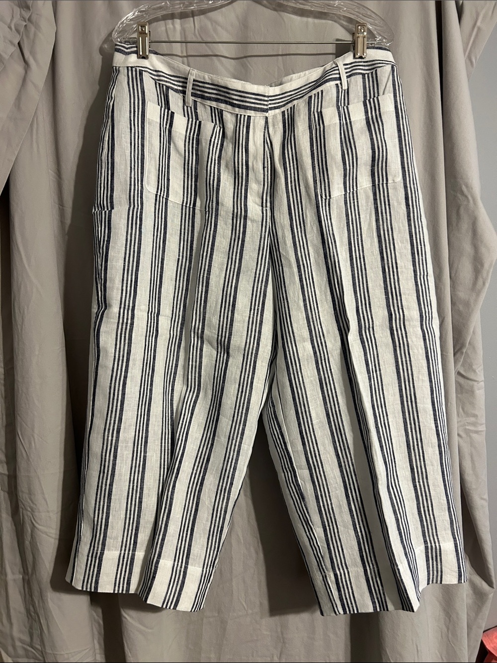 Kaari Blue White & Navy Striped Linen Blend Capris